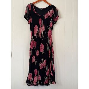 Majick Vintage Womens Fairy Grunge Floral Sequin Sheer Overlay Midi‎ Dress Sz PL